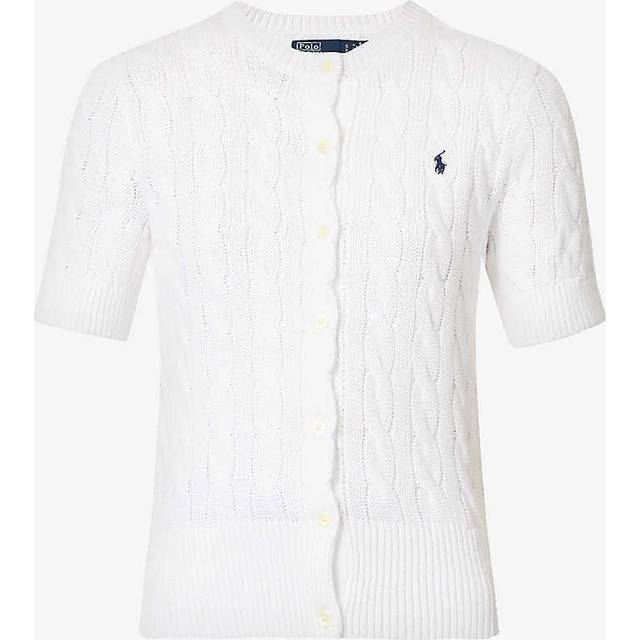 Polo Ralph Lauren Womens White Logo-embroidered Cable-weave Cotton-knit Cardigan L - WHITE