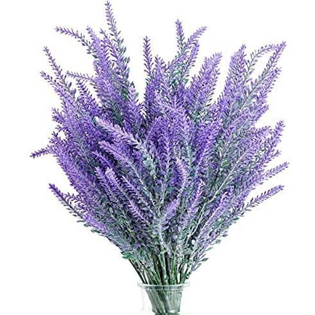 12 Bundles of Artificial Lavender Bouquets, Decorative Faux Fabric Lavender with Plastic Stems, 35 cm