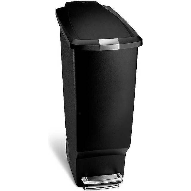 Simplehuman 40L Slim Plastic Pedal Bin - Black, Black
