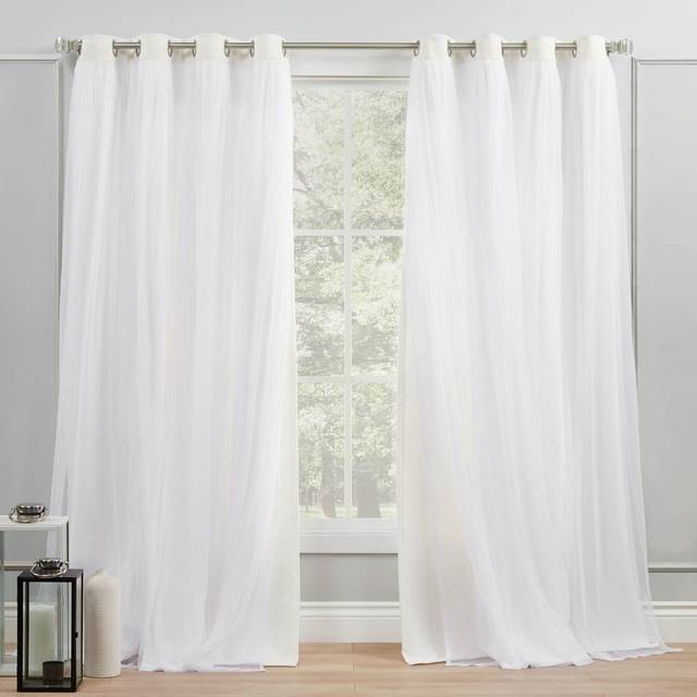 TOWN & COUNTRY LUXE Exclusive Home Catarina Layered Solid Room Darkening Blackout and Sheer Grommet Top Curtain Panel Pair  52x120  Vanilla