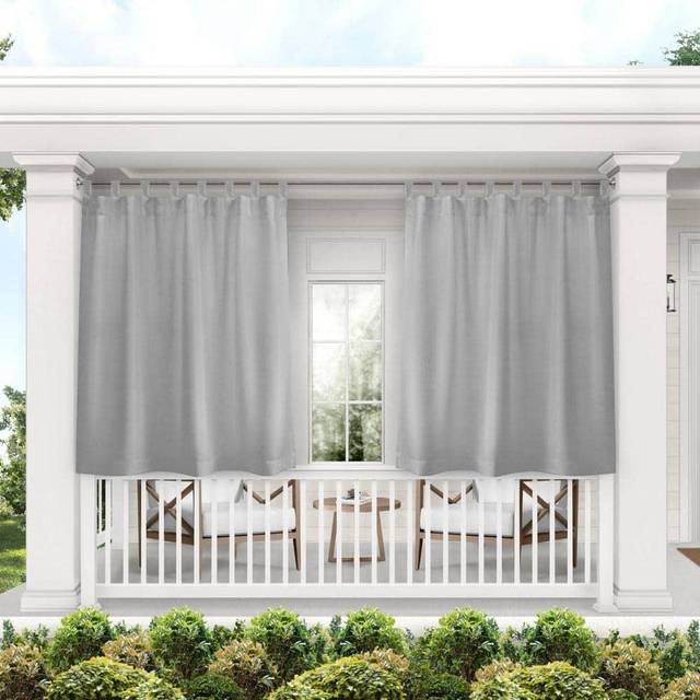 Exklusiv hem Cabana solid inomhus/utomhus ljus filtrering krok och ögla flik topp gardinpanel, 137 cm x 335 cm, molngrå, set med 2