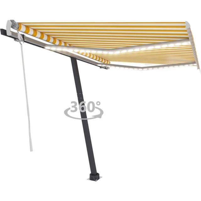 vidaXL Manual Retractable Awning with LED 300x250 cm Yellow and White