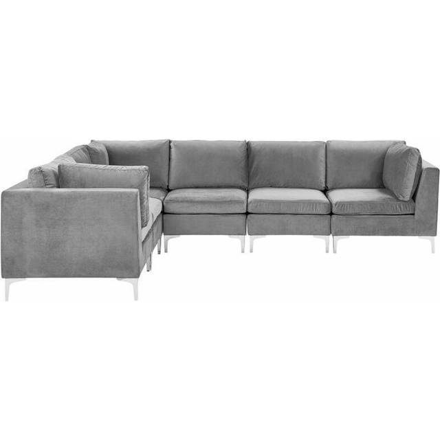 Right Hand 6 Seater Modular Velvet Corner Sofa Grey EVJA