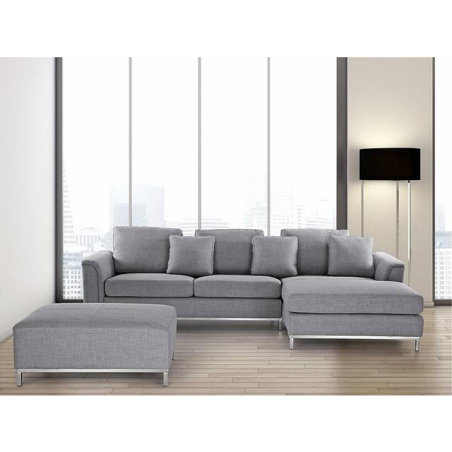 Left Hand Fabric Corner Sofa Light Grey OSLO