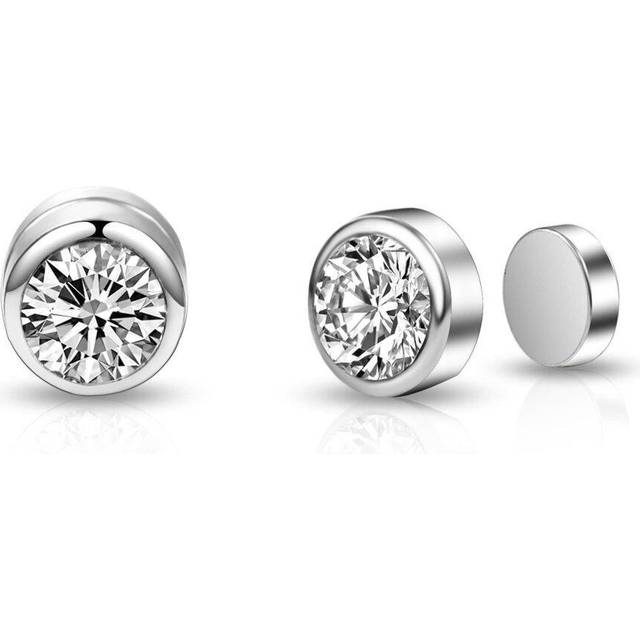 Silver Plated 6mm Magnetic Clip On Earrings Created with Swarovski Crystals