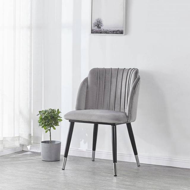 Life Interiors Single Milano Velvet Dining Chair Upholstered For Dining Room Kitchen Restaurant Office, Grey/silver, Grey
