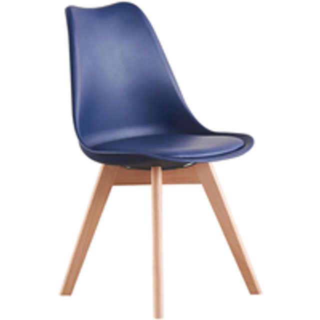 (Royal Blue, Single) Lorenzo Dining Chair, Plastic Chair with Leather Cushions for Dining Room Kitchen