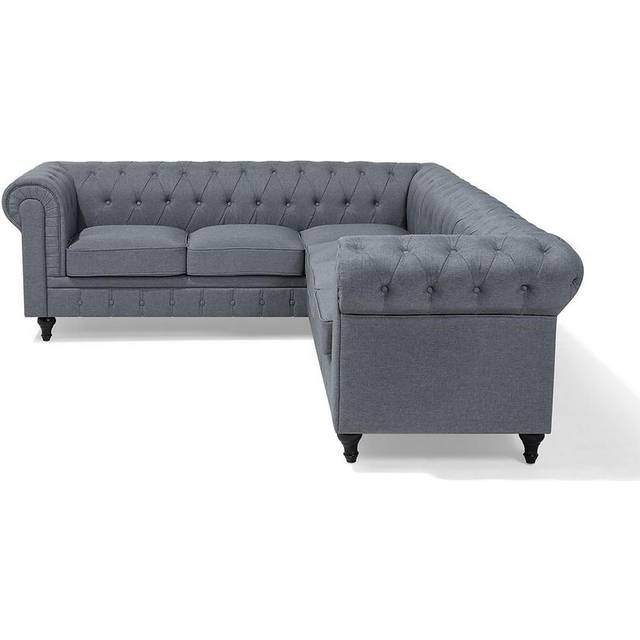 Beliani Right Hand Fabric Corner Sofa Beige Chesterfield, Brown