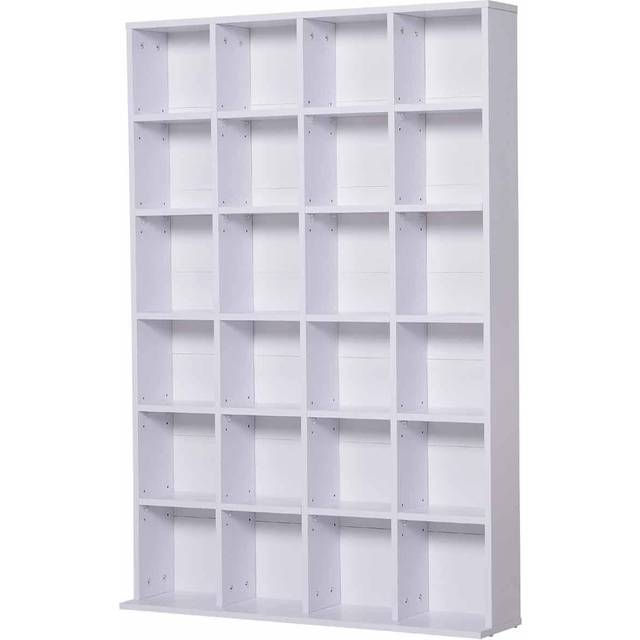 HOMCOM 480 CD / 312 DVD Storage Shelf Rack Media Storage Unit Shelves Racks Wooden Bookcase Display Unit with 4 Adjustable Shelves White Aosom UK