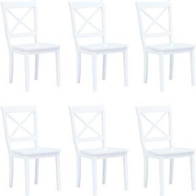 Vidaxl Dining Chairs 6 Pcs White Solid Rubber Wood