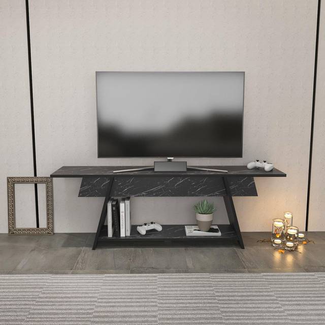 Lanca TV Unit TVs up to 63" - Black Marble Effect
