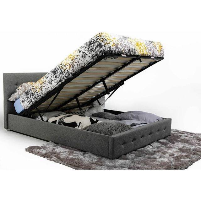 (4FT Small Double) Bath Ottoman Gas Lift Fabric Storage Bed in Grey