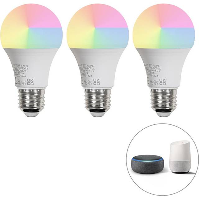 Set of 3 Smart E27 led Bulbs A60 Matt rgbw 8.5W 806LM 2700K