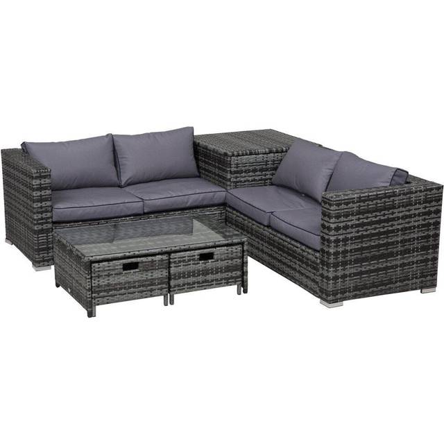 Outsunny 4Pcs Patio Rattan Sofa Garden Furniture Set Table w/ Cushions Grey