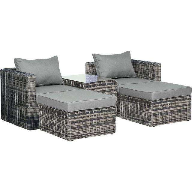 Outsunny 5 Pcs Rattan Garden Furniture Set Single Sofa Stool Coffee Table Grey | TJ Hughes