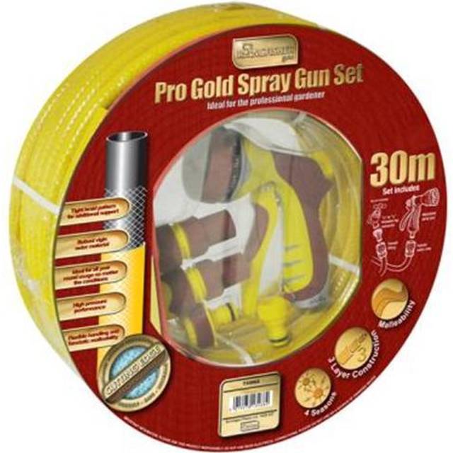 30m Garden Hosepipe Hose Pipe Gold Yellow Spray Gun Set - Yellow