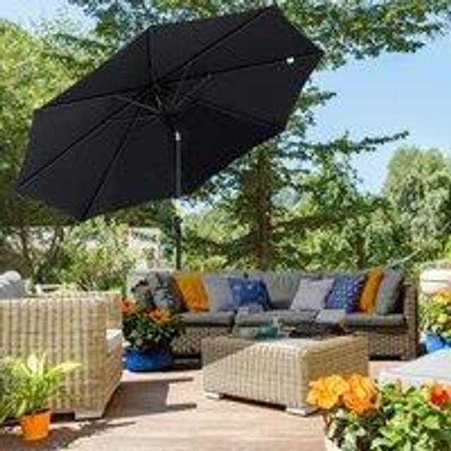 Outsunny 3(m) Patio Umbrella Outdoor Sunshade Canopy w/ Tilt & Crank - Black - One Size