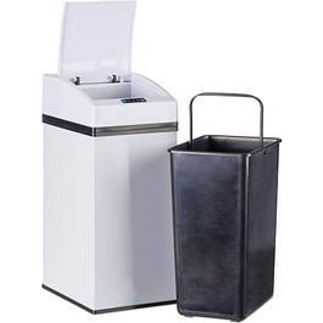 Sensor Waste Bin, Automatic Lid, Liner Bucket with Handle, Hygienic, Steel, hwd 35 x 15 x 20 cm, White - Relaxdays