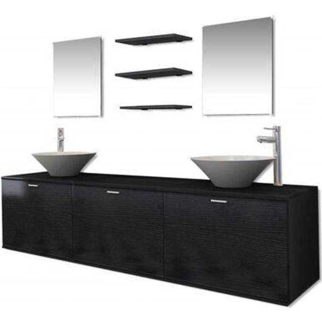 vidaXL Ten Piece Bathroom Furniture Set with Basin with Tap Black