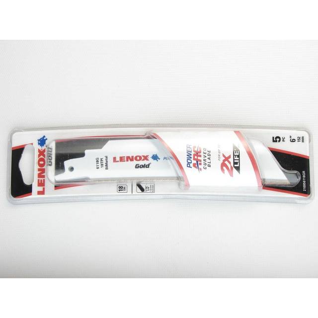 Lenox Gold Lazer 18TPI Medium Metal Cutting Reciprocating Sabre Saw Blades 152mm Pack of 5