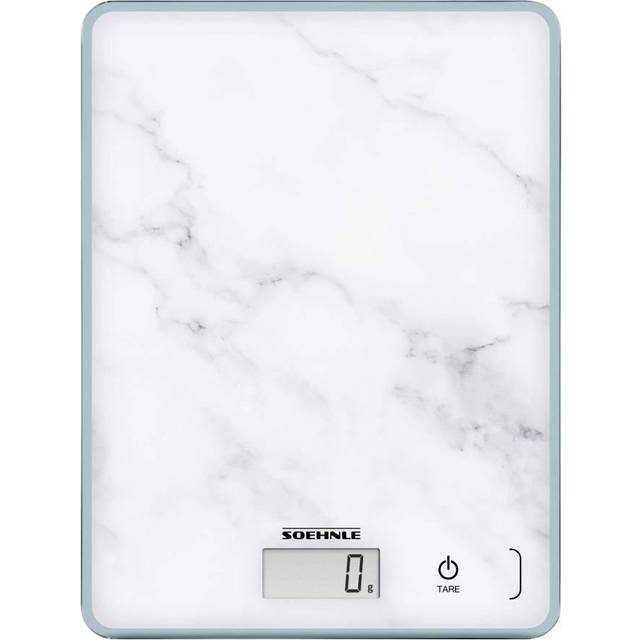 Soehnle Page Compact 300 elektronisk köksvåg, matvåg med 5 kg kapacitet och lättläst LCD-skärm i metrisk eller imperial, köksvåg för matlagning, marmordesignyta