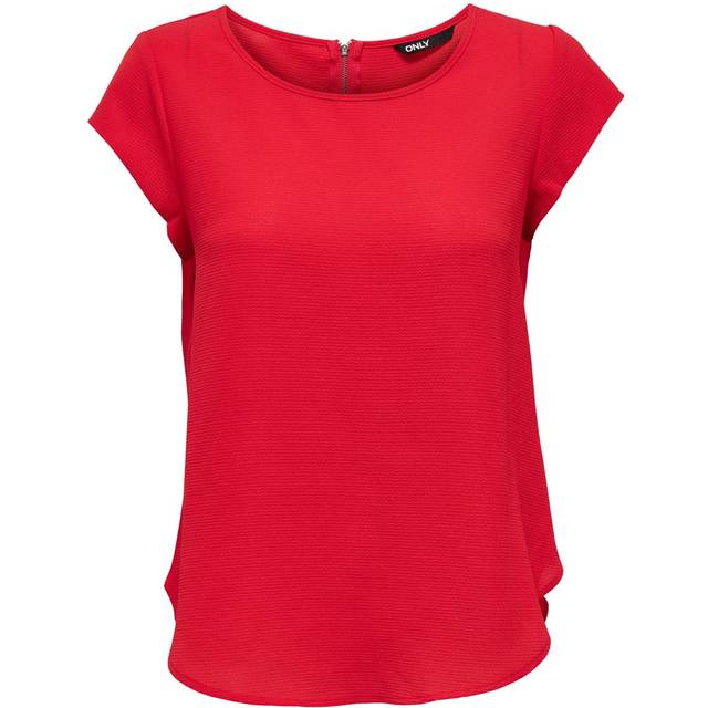 ONLY Dam enfärgad kortärmad blus | basic rund hals | blusar T-shirt blus topp ONLVIC, färger: röd, storlek: 34, Hög risk Röd, 34