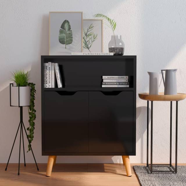 vidaXL Sideboard High Gloss Black Engineered Wood Cupboard Storage Cabinet