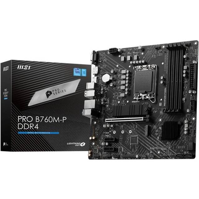 MSI PRO B760M-P DDR4 moderkort, Micro-ATX - Stöder Intel 12:e och 13:e generationens kärnprocessorer, LGA 1700 - DDR4 Memory Boost 4800+MHz/OC, PCIe 4.0 x16-kortplats, M.2 Gen4-kortplatser, olika