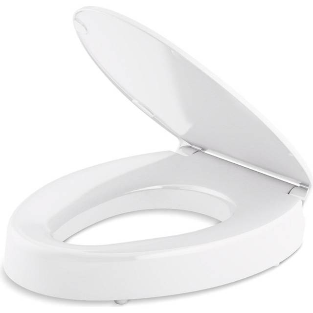 KOHLER 25875-0 Hyten Elevated Quiet-Close Elongated Toilet Seat  Contoured Seat with Grip-Tight Bumpers  Quick-Attach Hardware  White