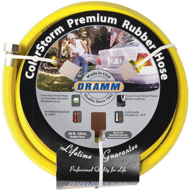 Dramm ColorStorm Premium Rubber Garden Hose  No Kink  Leak Proof Water Hose  Male Female Fittings  Made in USA  Hot  Cold Resis