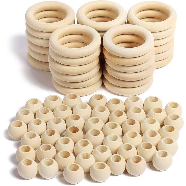 80 Pieces Wooden Beads and Rings Set for DIY Crafts and Macrame for DI