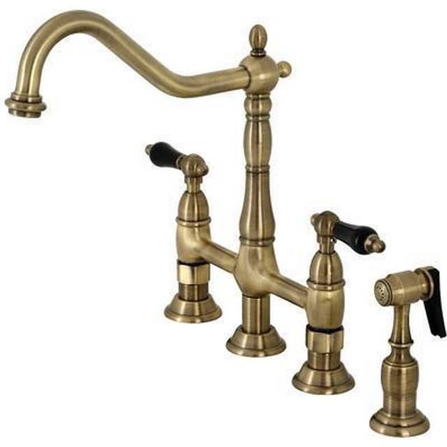 Kingston Brass KS1273PKLBS Duchess Bridge Kitchen Faucet with Brass Sprayer  Vintage Brass