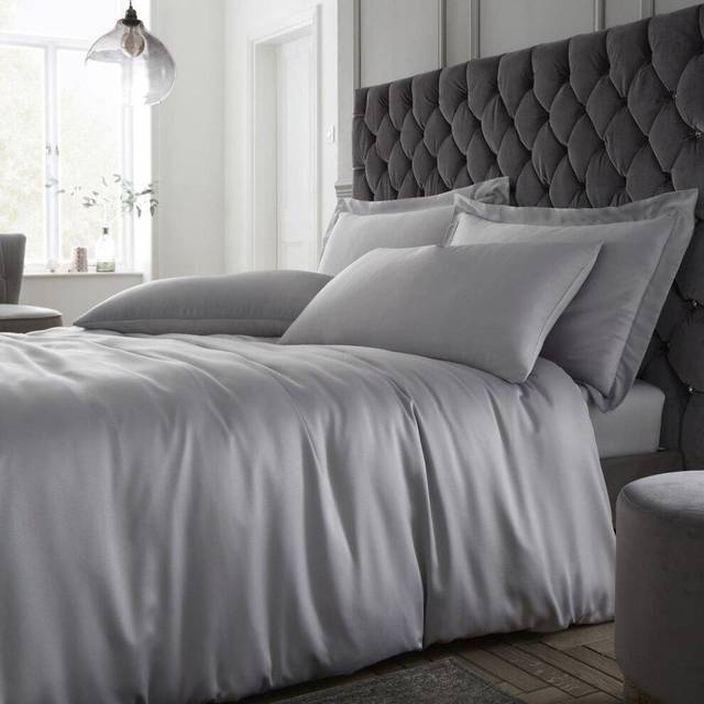 Catherine Lansfield Silky Soft Satin Duvet Cover Bedding Set Silver Grey