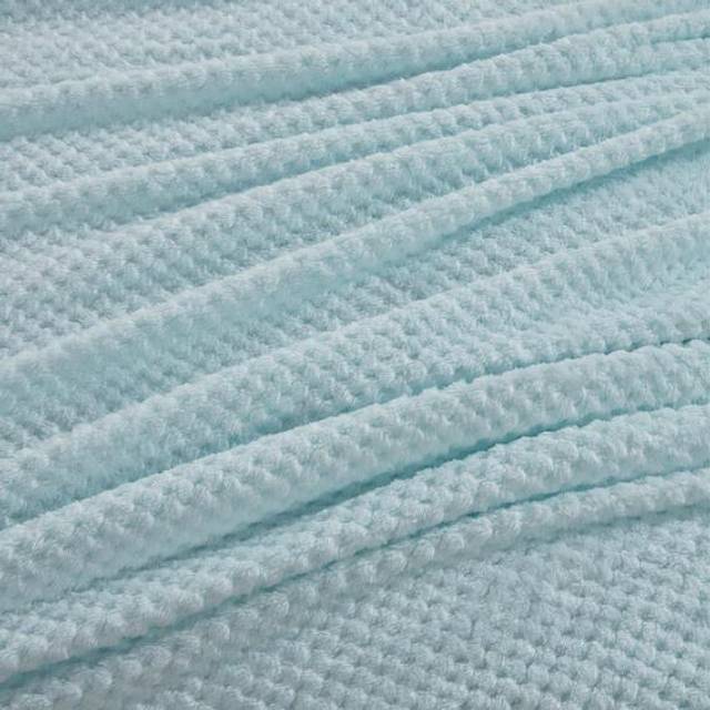 Waffle Honeycomb Mink Throw - Duck Egg / 240cm - Blue