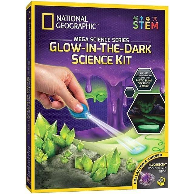 NATIONAL GEOGRAPHIC Mega Science Kit - Glow in The Dark Lab with Crystal Growing Kit  Slime Making  Glowing Putty  and More Science Experime