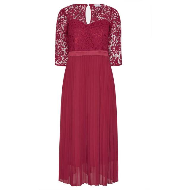 Yours London Curve Burgundy Red Lace Pleated Maxi Dress, Women's Curve & Plus Size, Yours London - 16