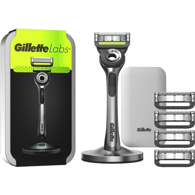 Gillette Labs rakhyvel med exfolieringsremsa och magnetiskt ställ & resefodral (5 st rakblad)