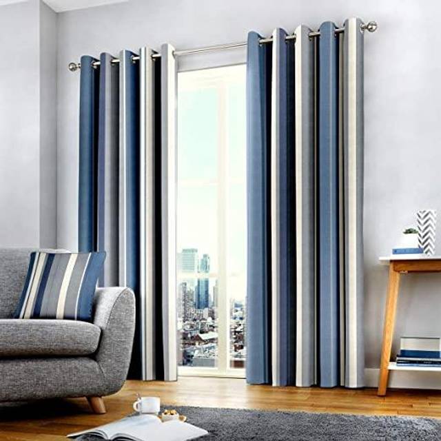Whitworth Stripe Eyelet Sheer Curtains - Ochre (Width 168 x Drop 137 cm)