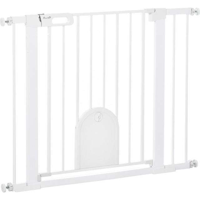 PawHut 75-103 cm Pet Safety Gate Pressure Fit Stair w/ Small Door Double Locking | TJ Hughes