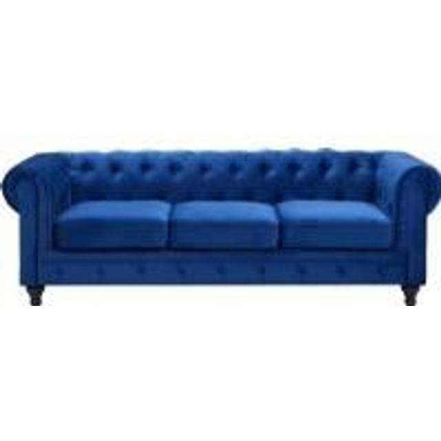 3 Seater Velvet Fabric Sofa Navy Blue CHESTERFIELD