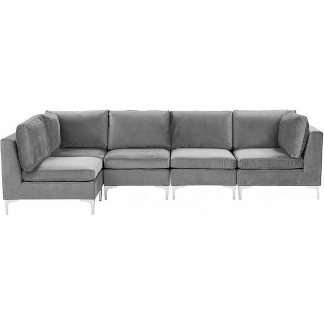 Right Hand 5 Seater Modular Velvet Corner Sofa Grey EVJA