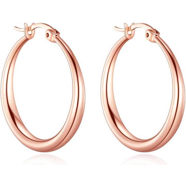 Rose gold plated 25mm hoop earrings by philip jones