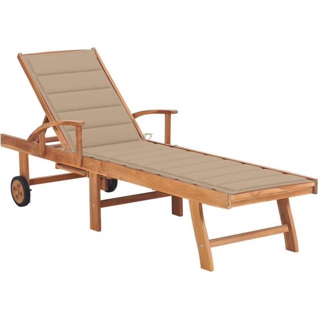 Solsäng med beige dyna massiv teak