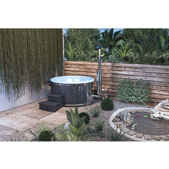 Vildmarksbad m/spa-system og ovn, Stockholm Deluxe, 1.200 L, sort