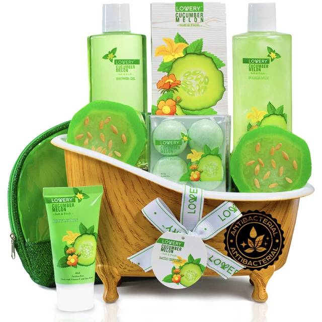 Birthday Gifts from Son  Home Spa Bath Basket Gift Set - Aromatherapy Kit for Men & Women - Natural Cucumber with Organic Melon - 12pc Skin Care Set w