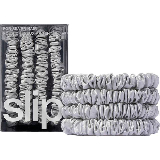 Slip Silver Skinny Silk Scrunchies Pack of Four - SILVER