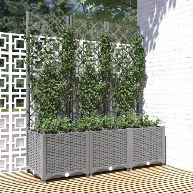 vidaXL Odlingslåda med spaljé ljusgrå 120x40x136 cm PP, odlings låda, odlingslåda i polypropen, odlingslåda med spaljé, odlings lådor