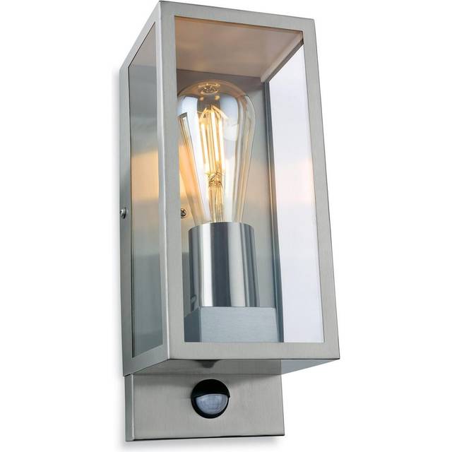 Firstlight Dallas Modern Style Lantern PIR Sensor in Stainless Steel and Clear Glass