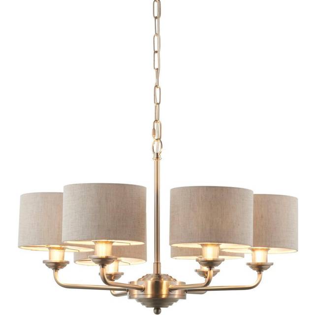 Endon 99151 Highclere 6 Light Pendant Brushed Chrome Plate &amp; Natur