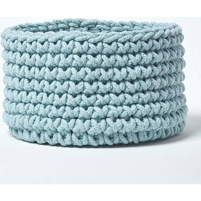 Homescapes Pastel Blue Cotton Knitted Round Storage Basket, 37 x 21 cm